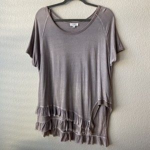 Umgee Womens shirt Top Size Small Pullover Gray Layered Hem